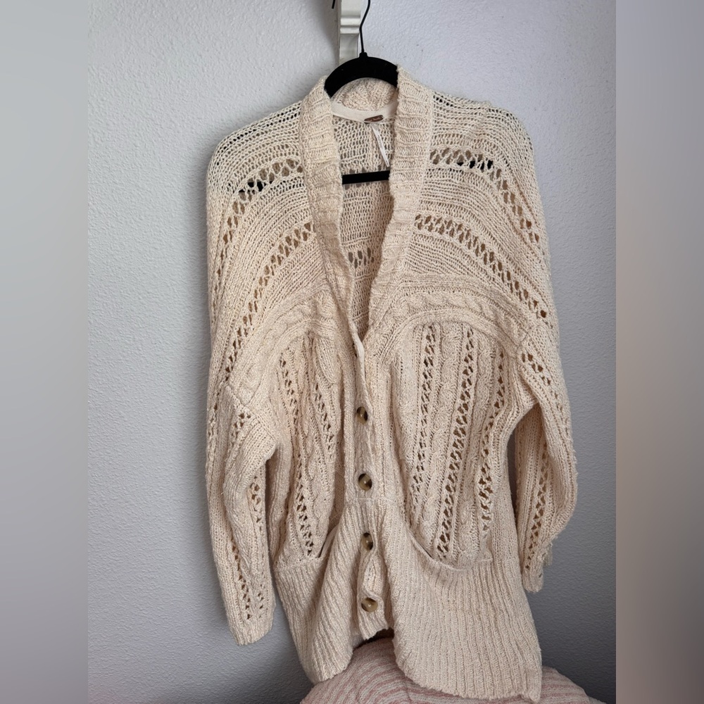 Free People Cream Knit Cardigan